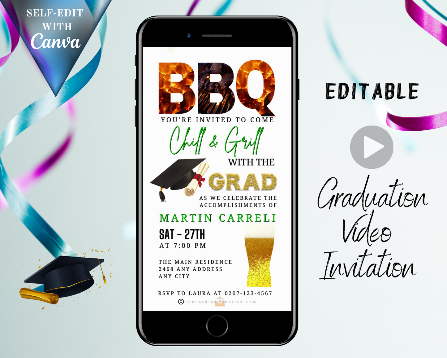 BBQ Backyard Chill & Grill | Graduation Party Video Invitation