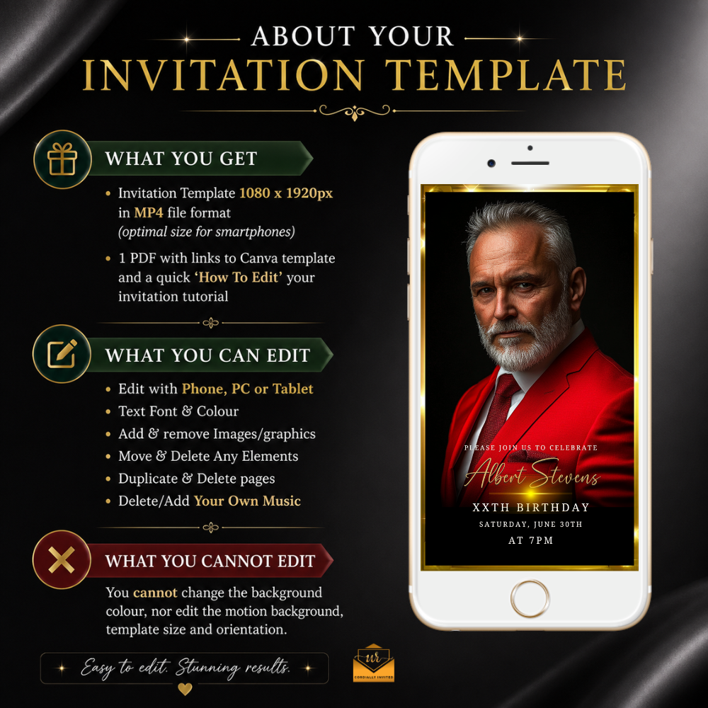 Men's Gold Sparkle Black Animated Birthday Invitation Suite With Photo