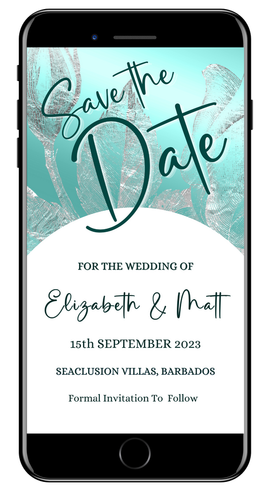 Teal White Silver Flowers | Save The Date Evite