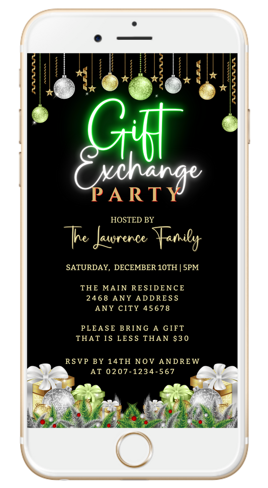 Green Neon Ornaments Gift Exchange | Christmas Party Evite