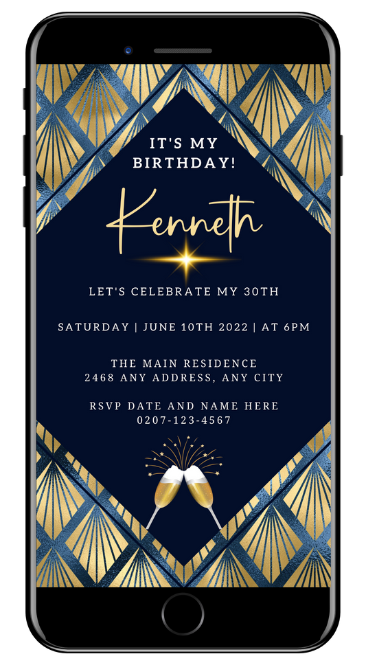 Gold Blue Diamond Art | Birthday Party Evite