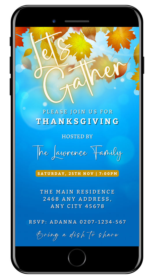 Blue Golden Leaves Bokeh | Let's Gather Thanksgiving Evite