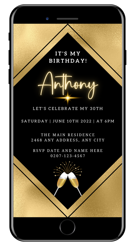 Gold Black Champagne | Birthday Party Evite
