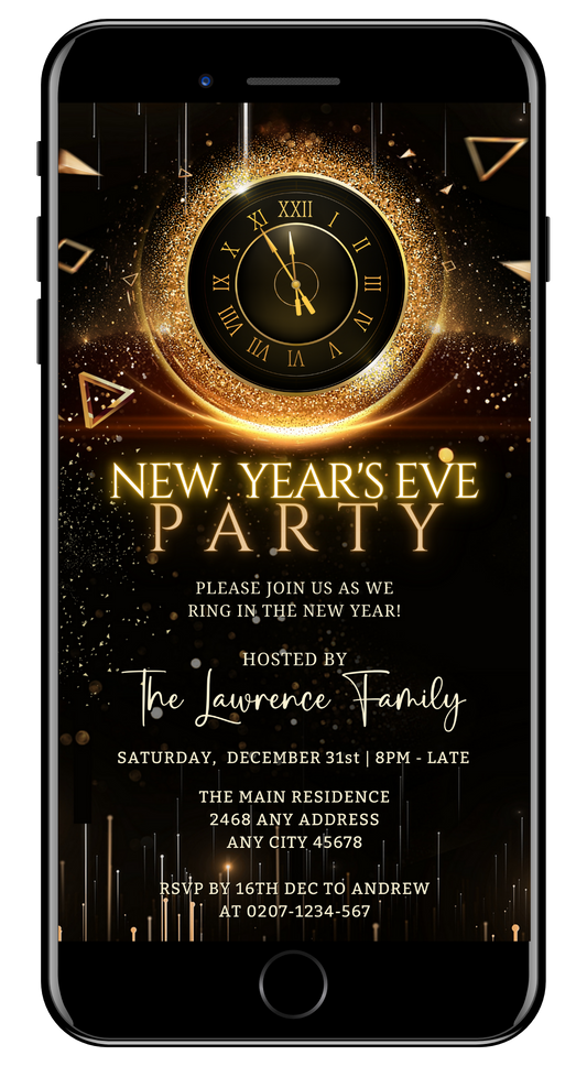 Golden Cyber Clock | New Years Eve Party Evite