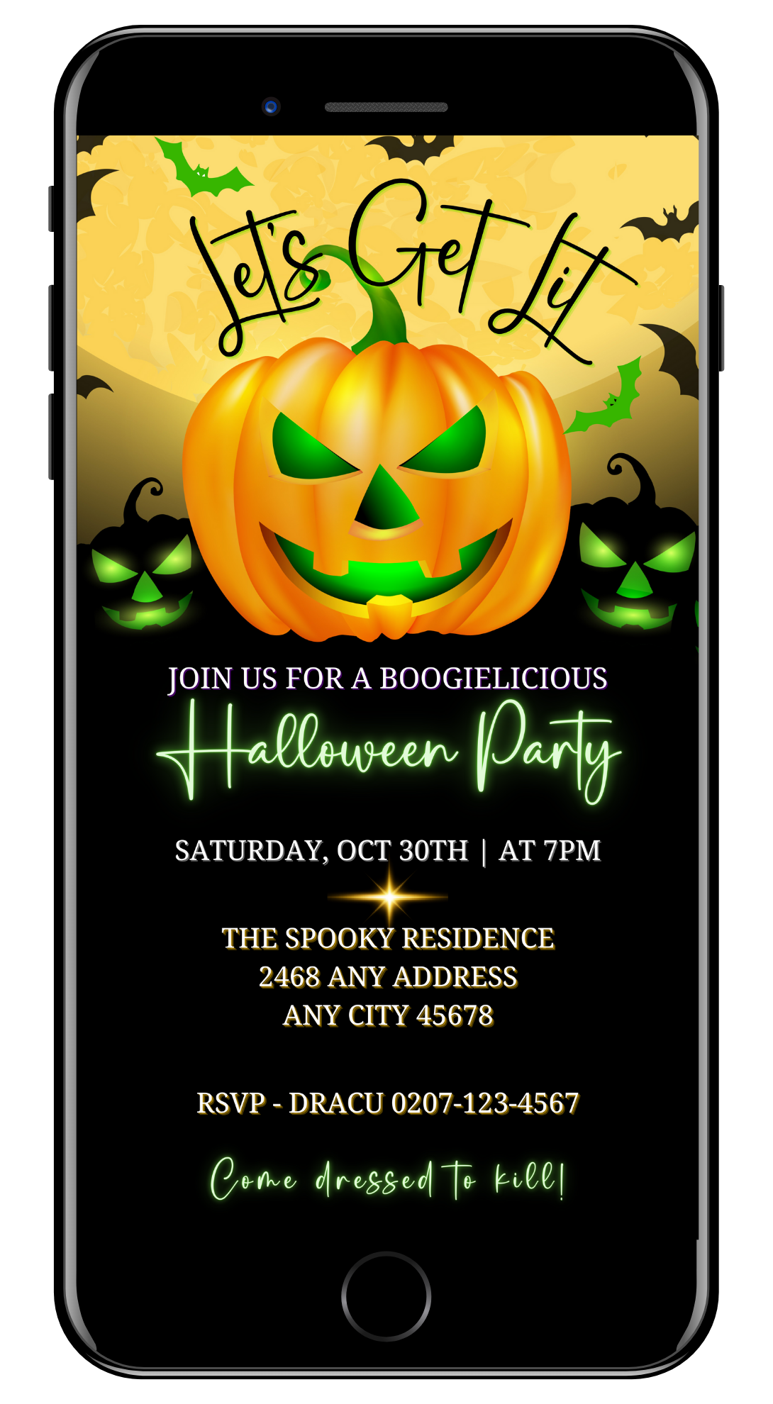 Yellow Smiley Neon Green Pumpkin Halloween Evite