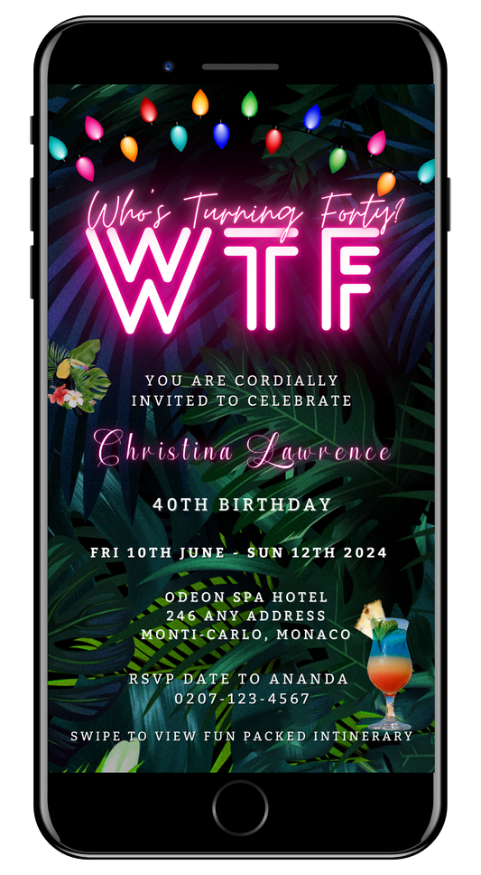 Tropical Destination Neon Pink | Who's Turning Forty Weekend Evite