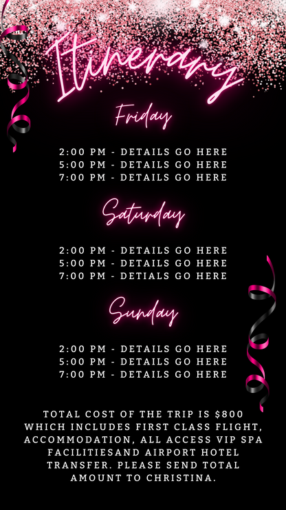 Customizable Neon Pink Glitter Confetti Weekend Party Evite template with editable text, ribbon, and confetti design for digital invitations via Canva. Download and personalize easily.