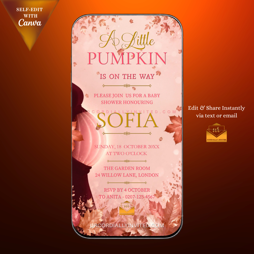 Enchanted Blush Pink Little Pumpkin Baby Shower Animated Video Invitation