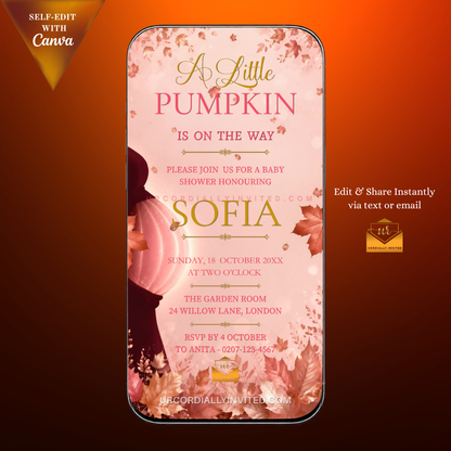 Enchanted Blush Pink Little Pumpkin Baby Shower Animated Video Invitation