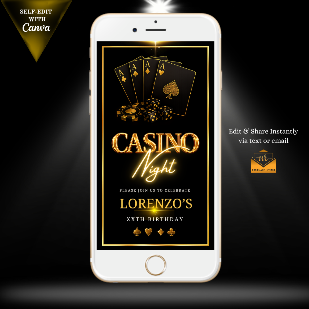 Casino Night Gold & Black Animated Invitation Suite