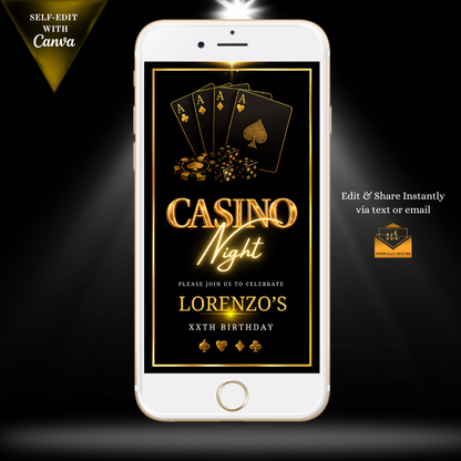 Casino Night Gold & Black Animated Invitation Suite