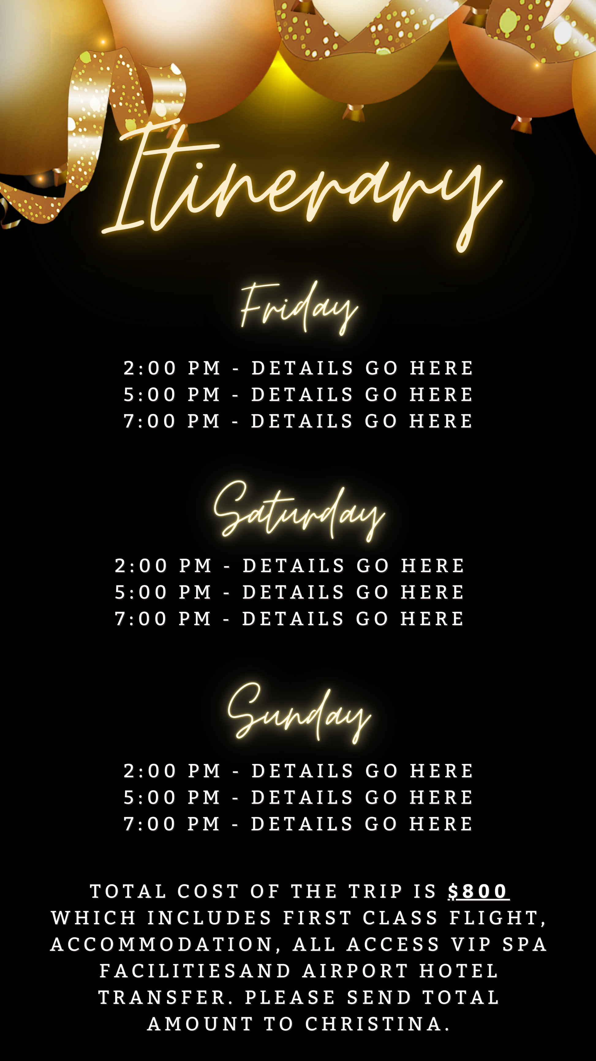 Customizable Gold Floating Balloons Black Bachelorette Weekend Evite template displayed with editable text and design elements for digital invitation creation using Canva.