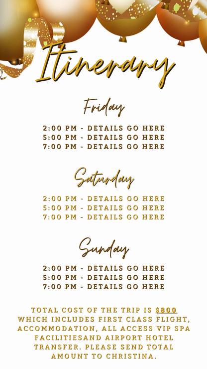 Customizable Gold Floating Balloons White Bachelorette Weekend Evite; digital invitation template with editable text and images via Canva for smartphone download and electronic sharing.