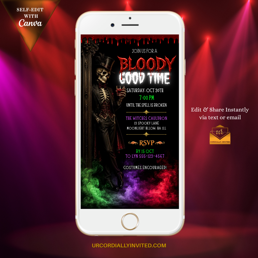 Skeleton Introducing A Bloody Good Time Halloween Video Invitation