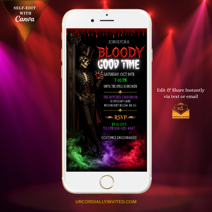 Skeleton Introducing A Bloody Good Time Halloween Video Invitation
