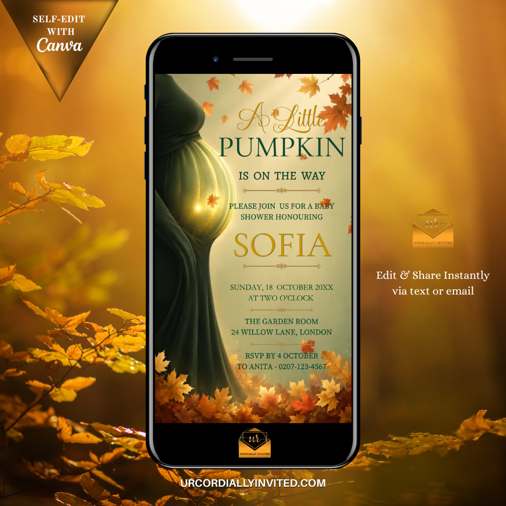 Forest Sage Little Pumpkin Autumn Baby Shower Animated Video Invitation