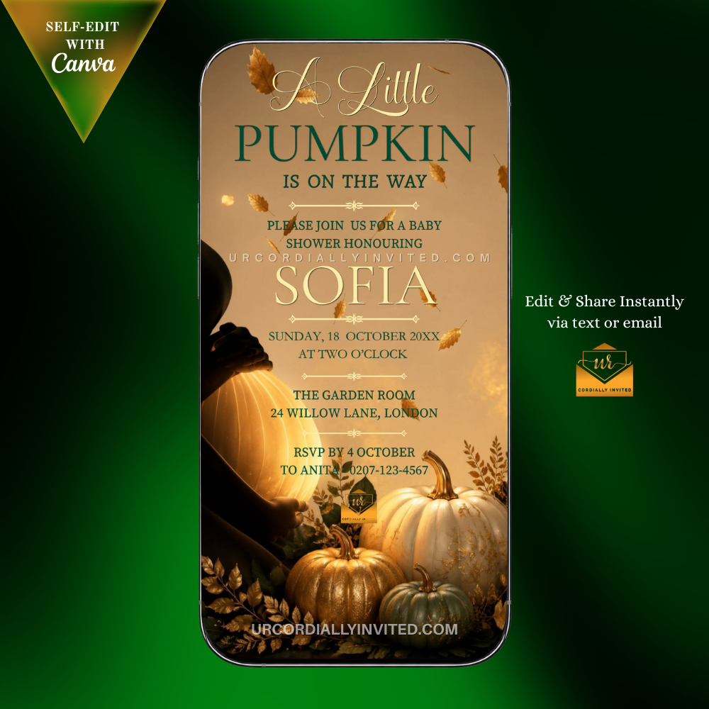 Enchanted Autumn Little Pumpkin Baby Shower Animated Video Invitation