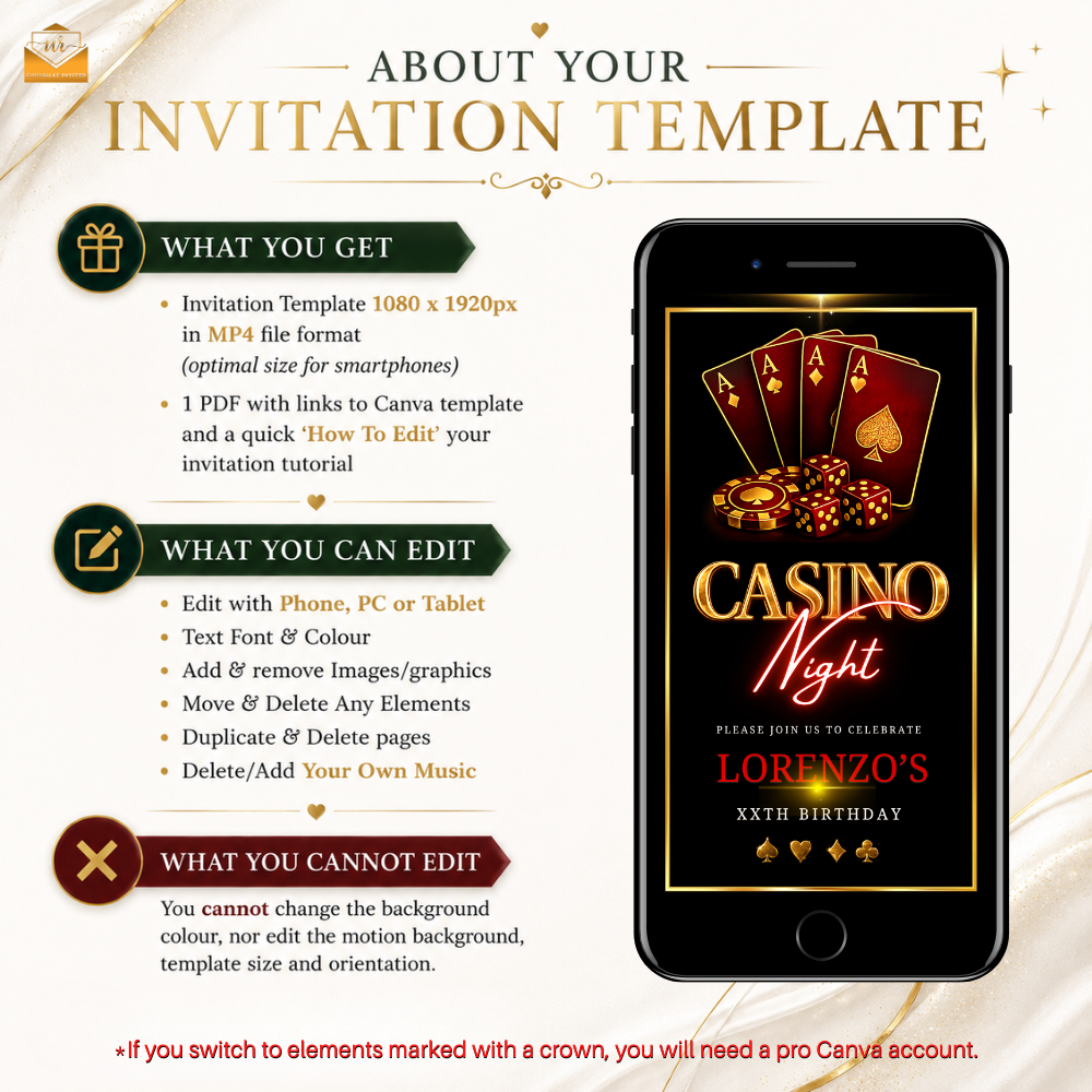 Casino Night Gold & Red Animated Invitation Suite
