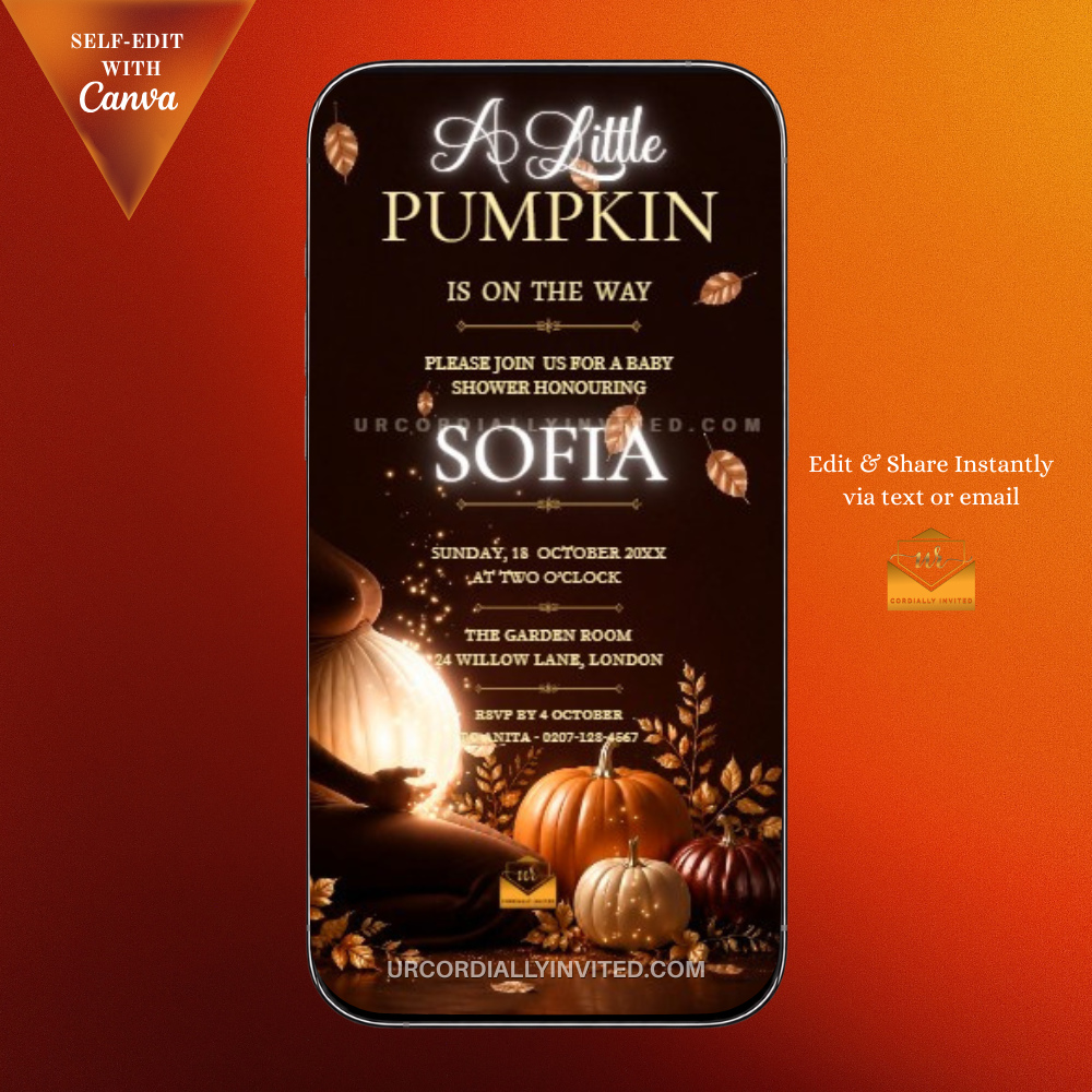 Chocolate Amber Neon Little Pumpkin Baby Shower Animated Video Invitation