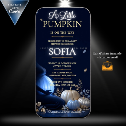 Neon Blue Little Pumpkin Baby Shower Animated Video Invitation