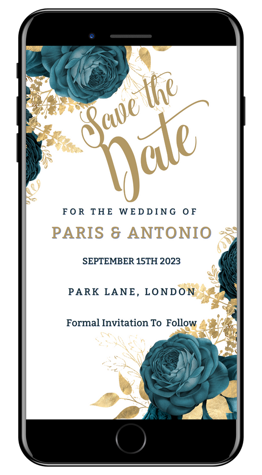 Rustic Gold Blue | Save The Date Wedding Evite
