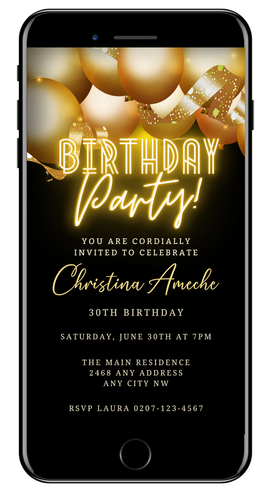 Gold Neon Balloons | Birthday Party Evite