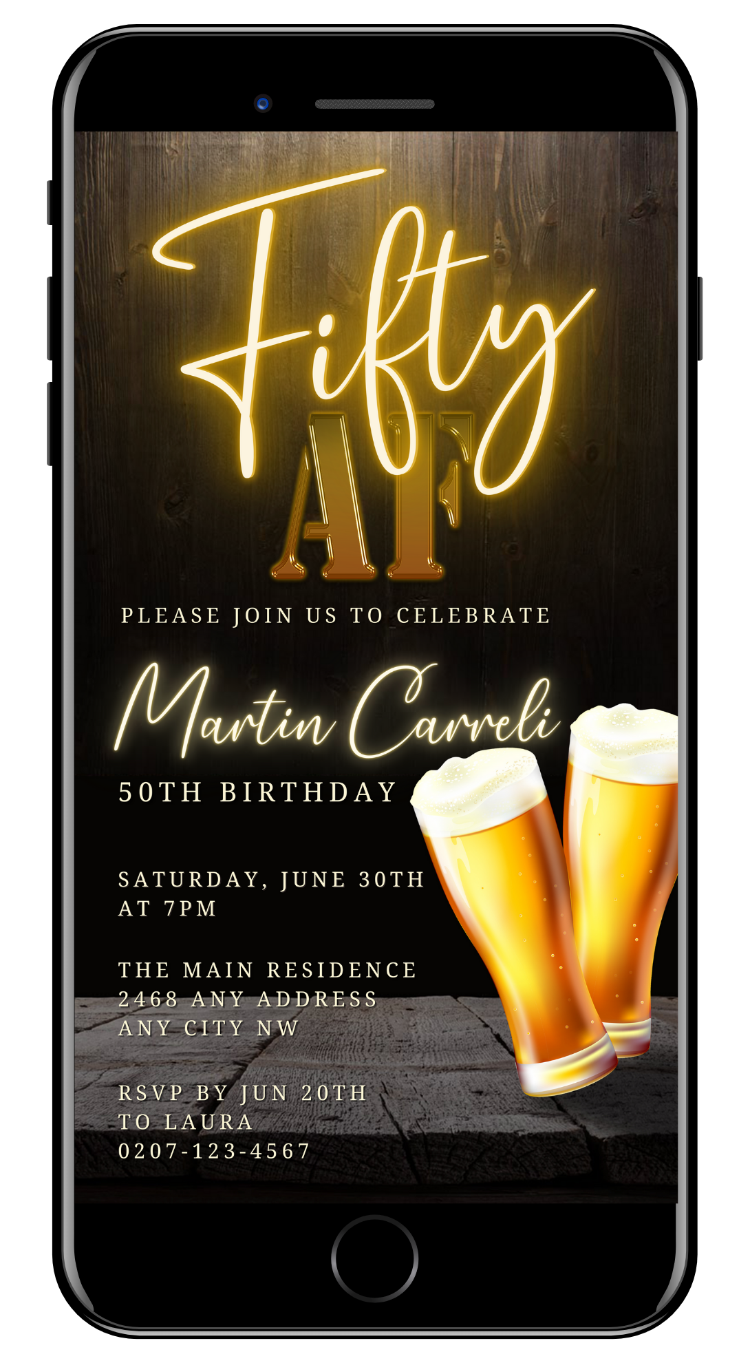 Black Gold Neon Beer 50AF Birthday Evite