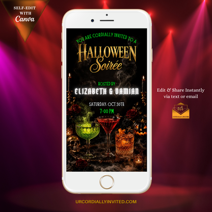 Elegant Halloween Soirée Cocktail Party Animated Video Invitation