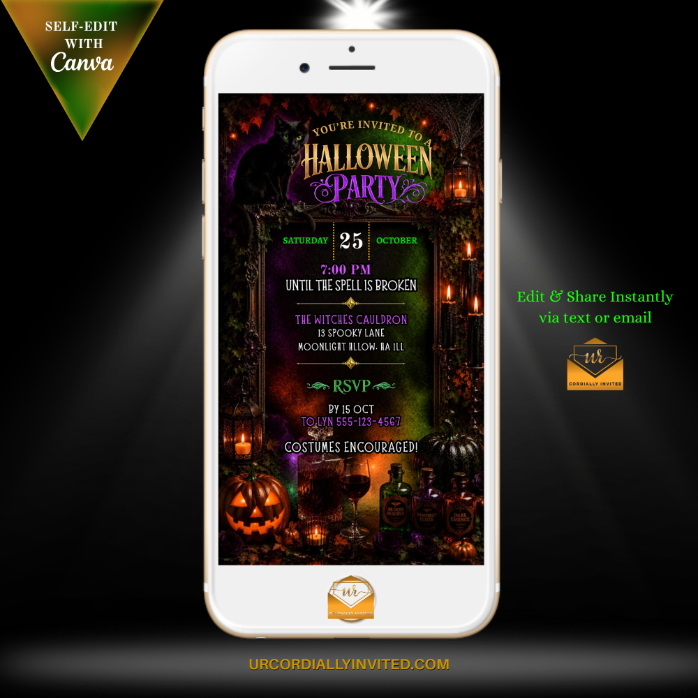 Black Cat Halloween Party Animated Video Invitation