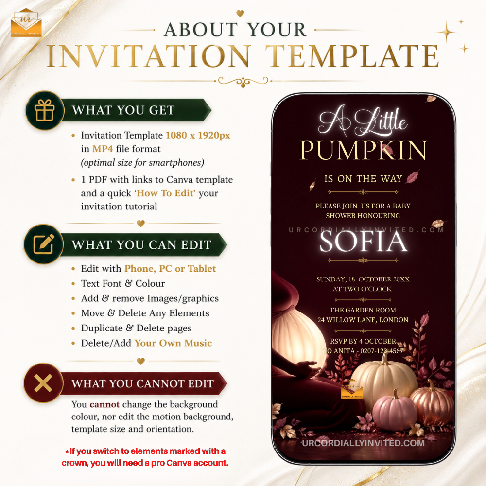 Blush Pink Neon Little Pumpkin Baby Shower Animated Video Invitation