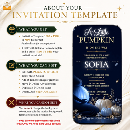 Neon Blue Little Pumpkin Baby Shower Animated Video Invitation