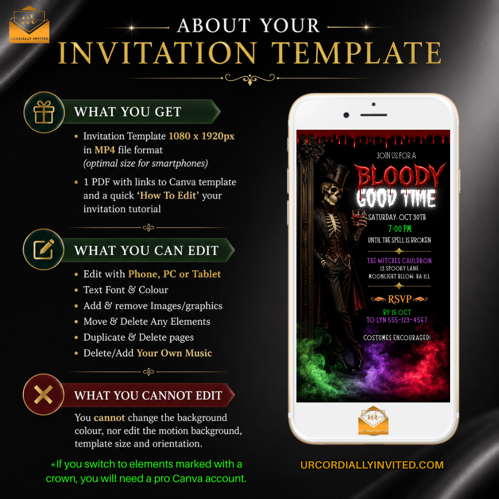 Skeleton Introducing A Bloody Good Time Halloween Video Invitation