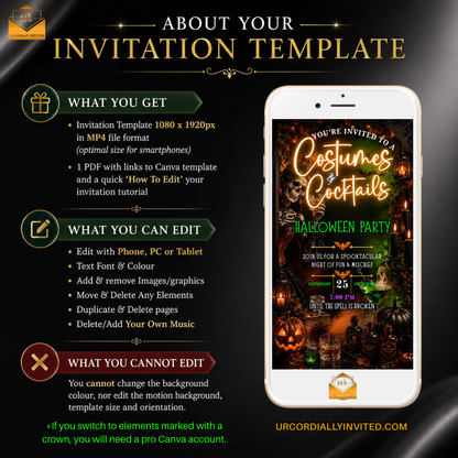 Elegant Costumes & Cocktails Halloween Video Invitation