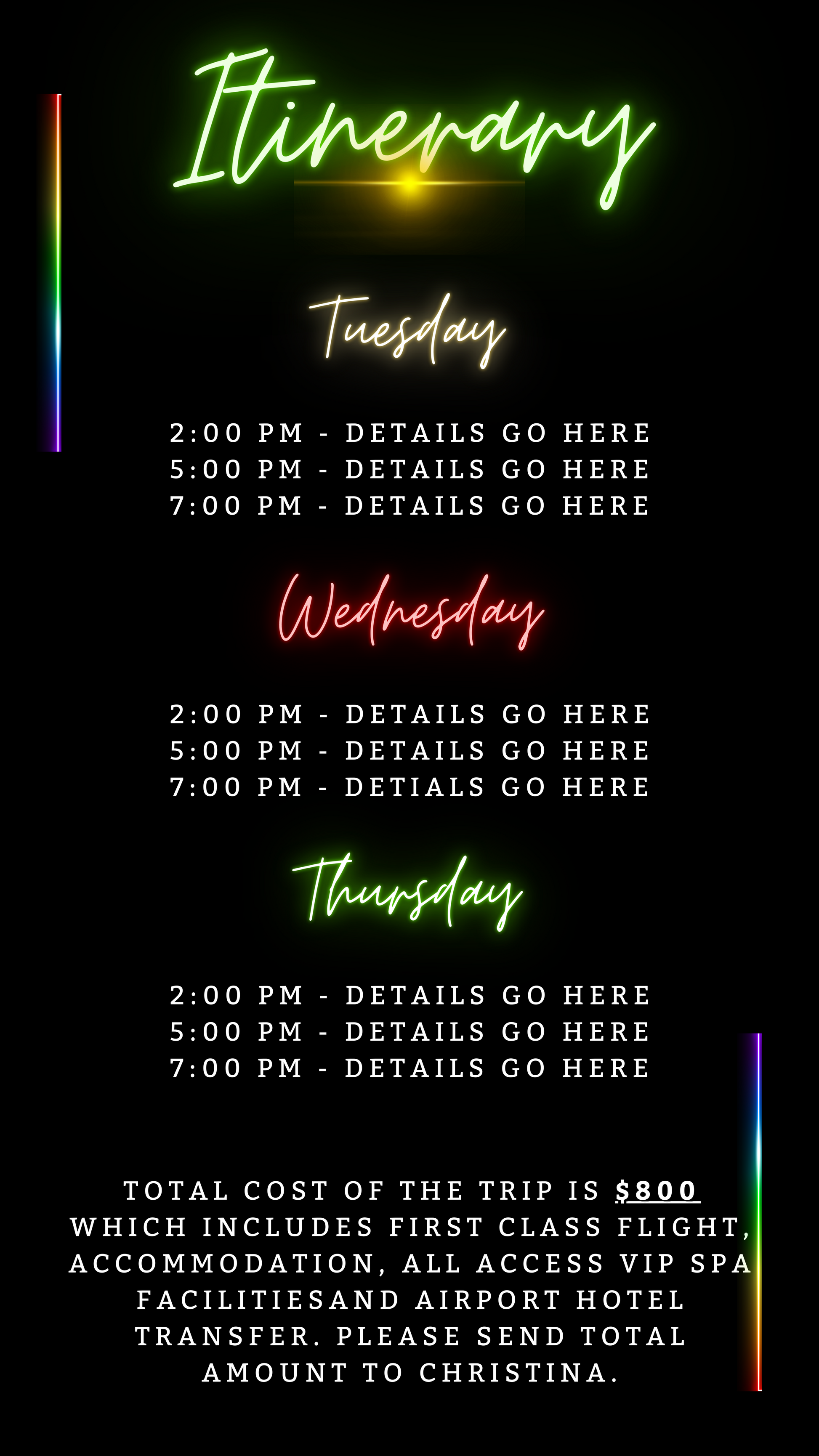 Jamaica Colourful Neon | Getaway Party Evite template with customizable text, featuring vibrant neon lights on a black background for digital invitations via Canva.