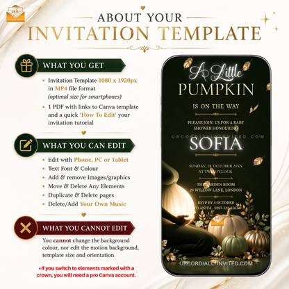 Forest Sage Neon Little Pumpkin Baby Shower Animated Video Invitation