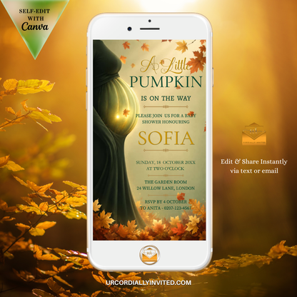 Forest Sage Little Pumpkin Autumn Baby Shower Animated Video Invitation