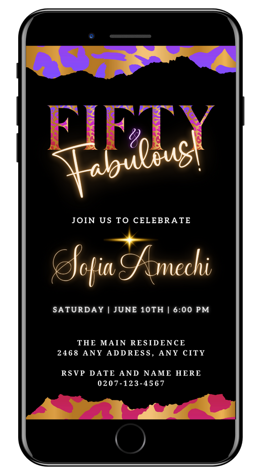 Purple Pink Gold Neon | Fifty & Fabulous Party Evite