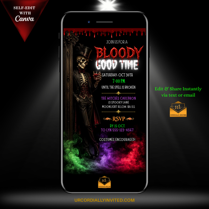 Skeleton Introducing A Bloody Good Time Halloween Video Invitation