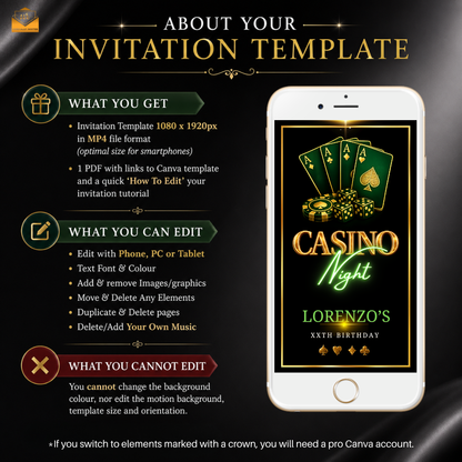 Casino Night Green & Gold Animated Invitation Suite