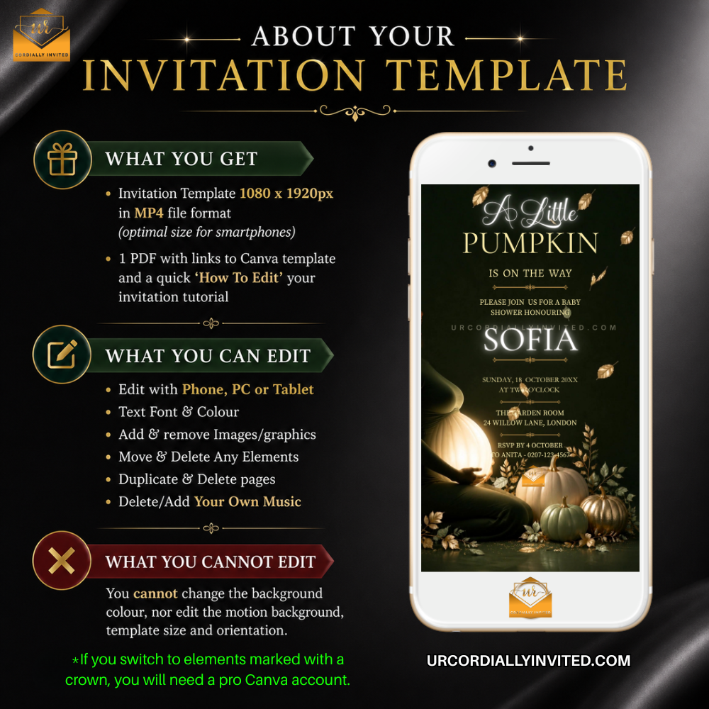 Forest Sage Neon Little Pumpkin Baby Shower Animated Video Invitation
