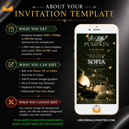 Forest Sage Neon Little Pumpkin Baby Shower Animated Video Invitation