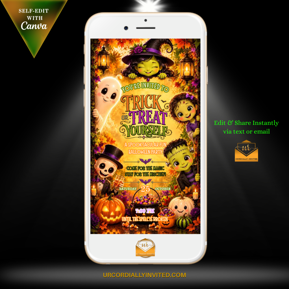 Colourful Trick or Treat Yourself Halloween Video Invitation
