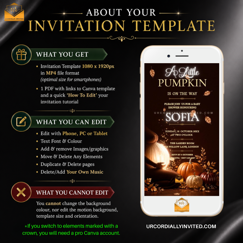 Chocolate Amber Neon Little Pumpkin Baby Shower Animated Video Invitation