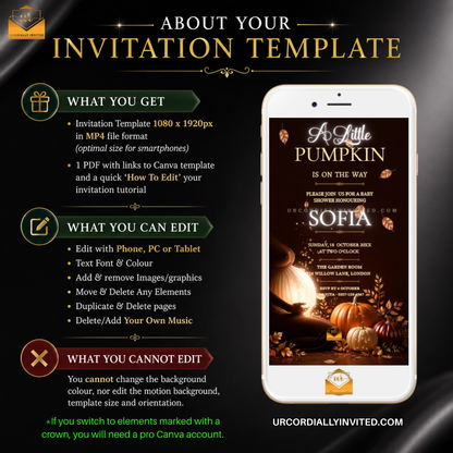 Chocolate Amber Neon Little Pumpkin Baby Shower Animated Video Invitation