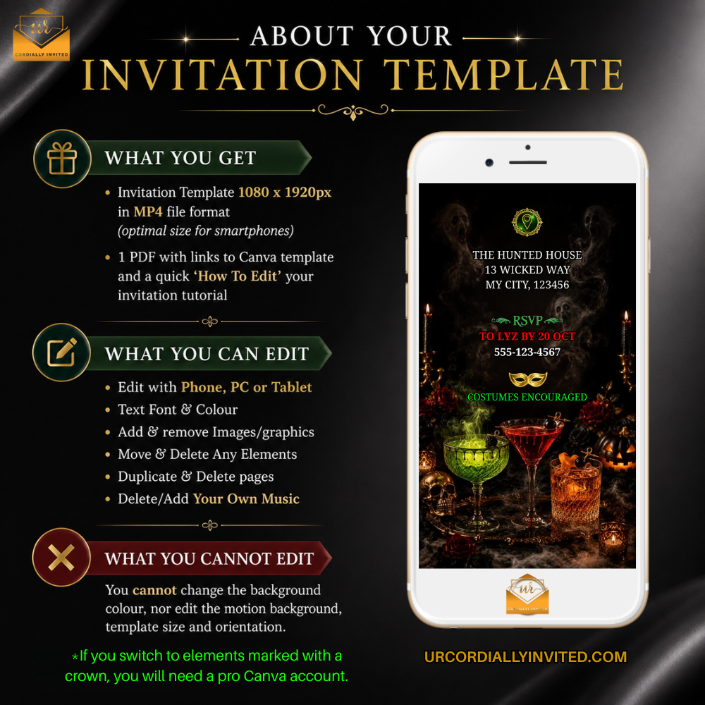 Elegant Halloween Soirée Cocktail Party Animated Video Invitation