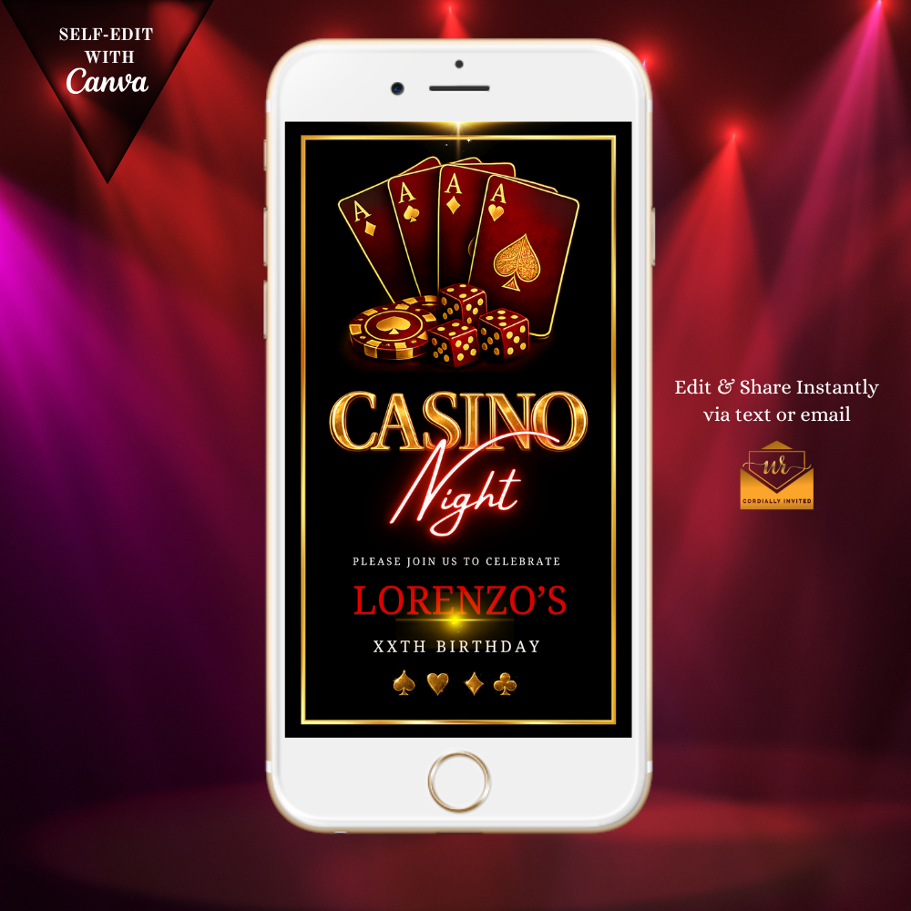Casino Night Gold & Red Animated Invitation Suite