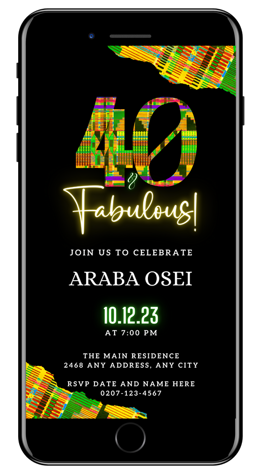 Black Green Yellow Kente | 40 & Fabulous Party Evite