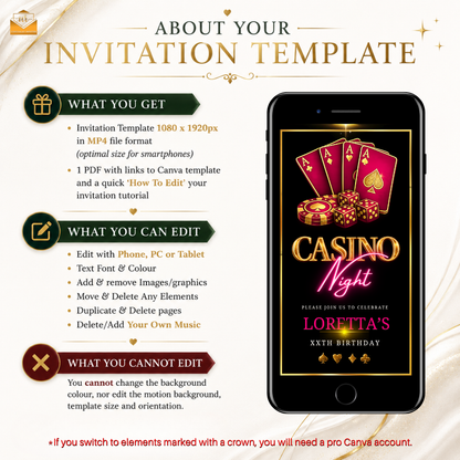 Casino Night Fuchsia Pink & Gold Animated Invitation Suite