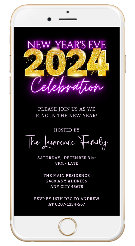 Gold Neon Purple Glow | New Years 2024 Party Evite