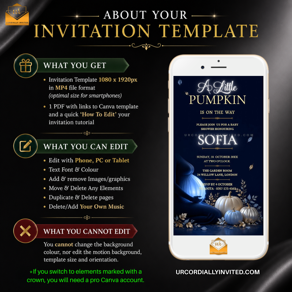 Neon Blue Little Pumpkin Baby Shower Animated Video Invitation